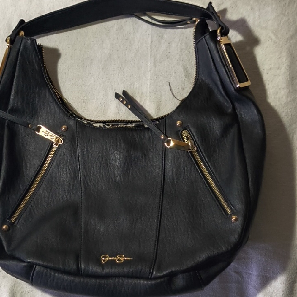 Jessica Simpson Black Hobo Bag with Gold Accents